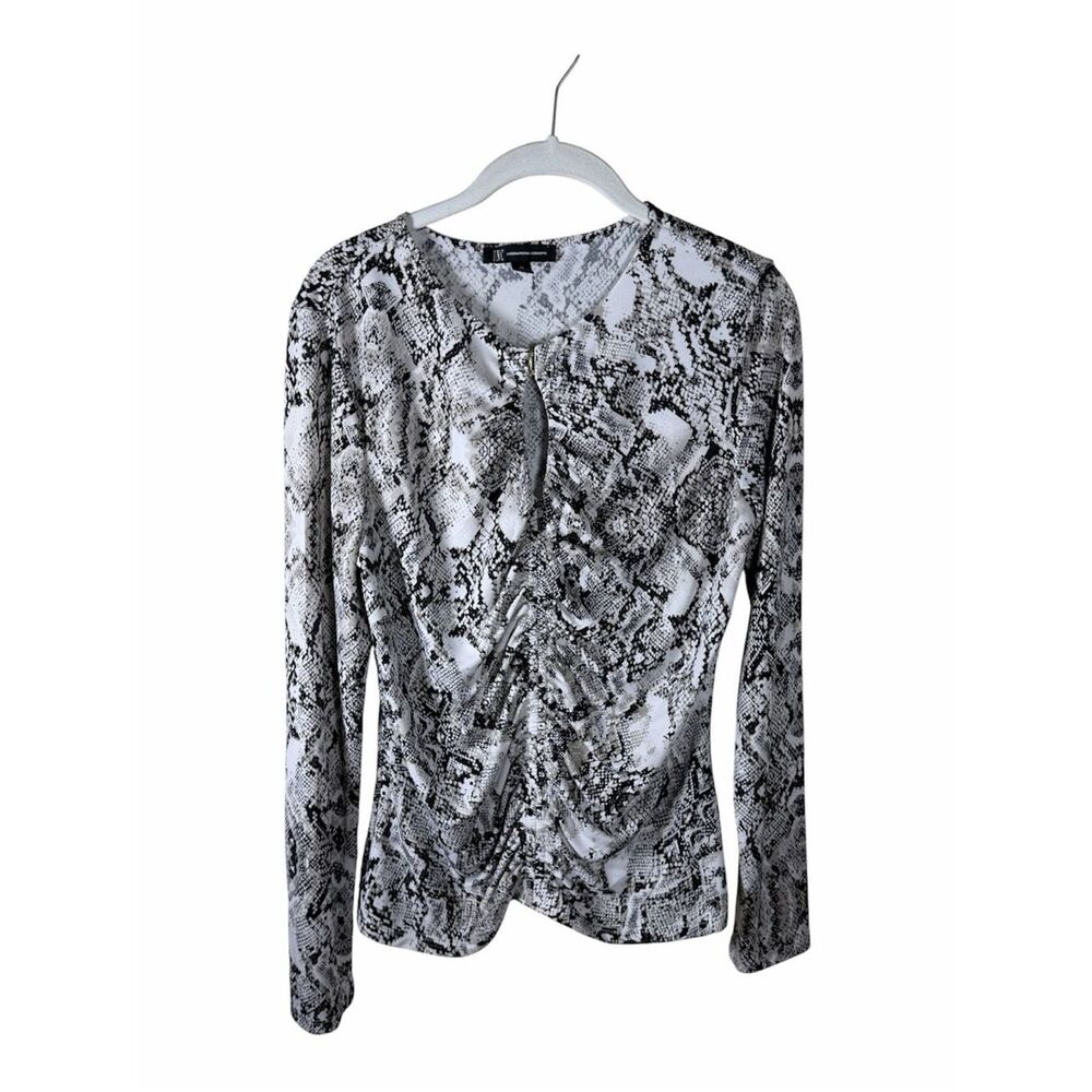 INC International Concepts Black and White Snake-Print Long Sleeve Top
